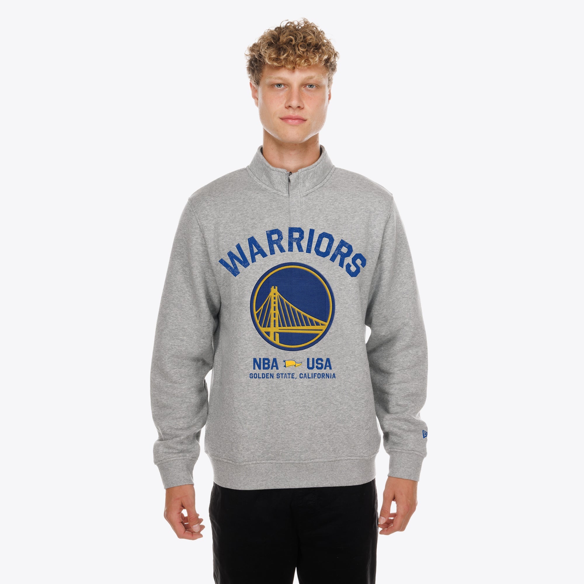 Men's New Era Gray Golden State Warriors Mixed Media Graphic Quarter-Zip Fleece Sweatshirt