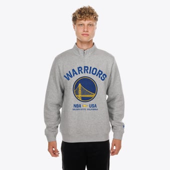 Men's New Era Gray Golden State Warriors Mixed Media Graphic Quarter-Zip Fleece Sweatshirt