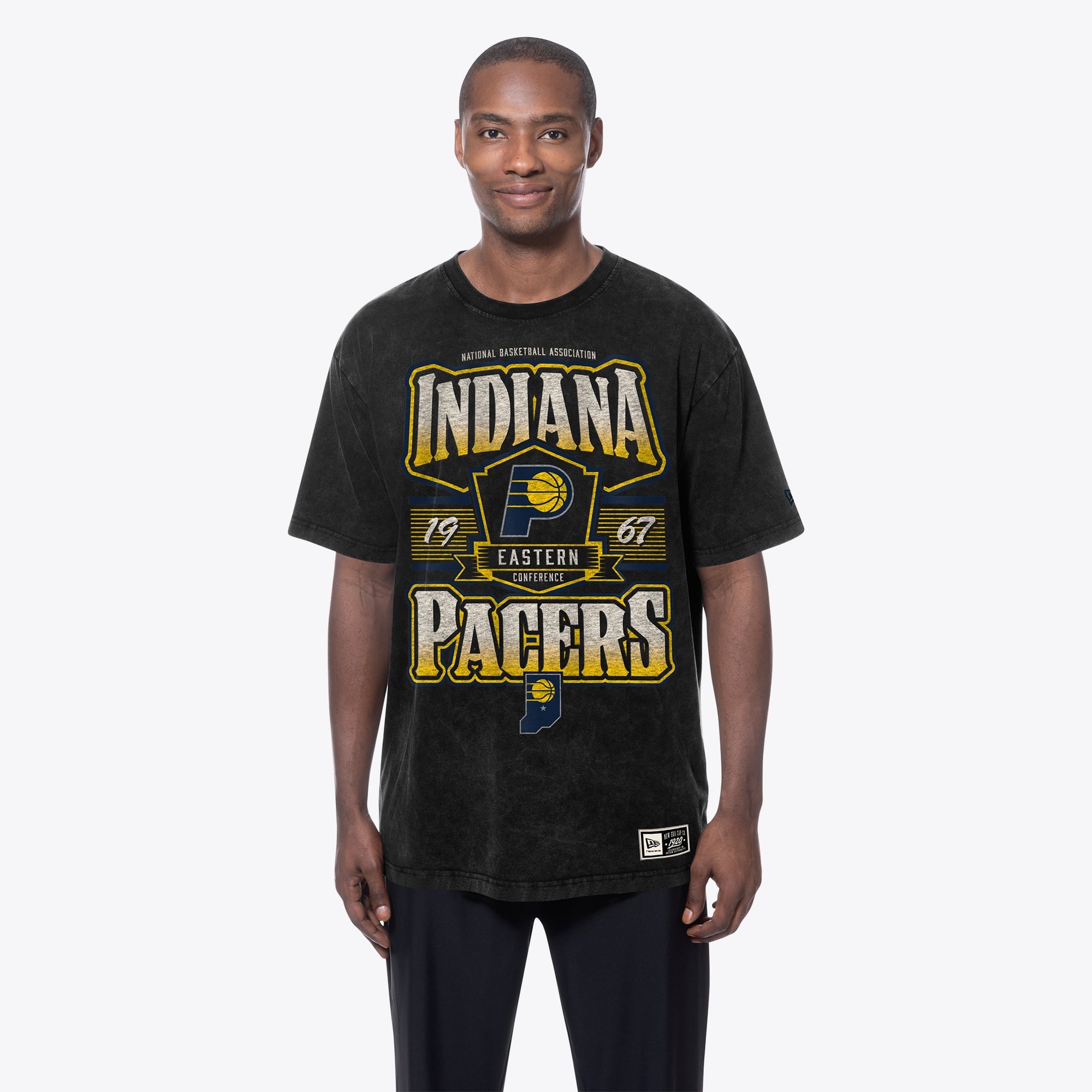 Men's New Era Black Indiana Pacers Mineral Wash Graphic T-Shirt