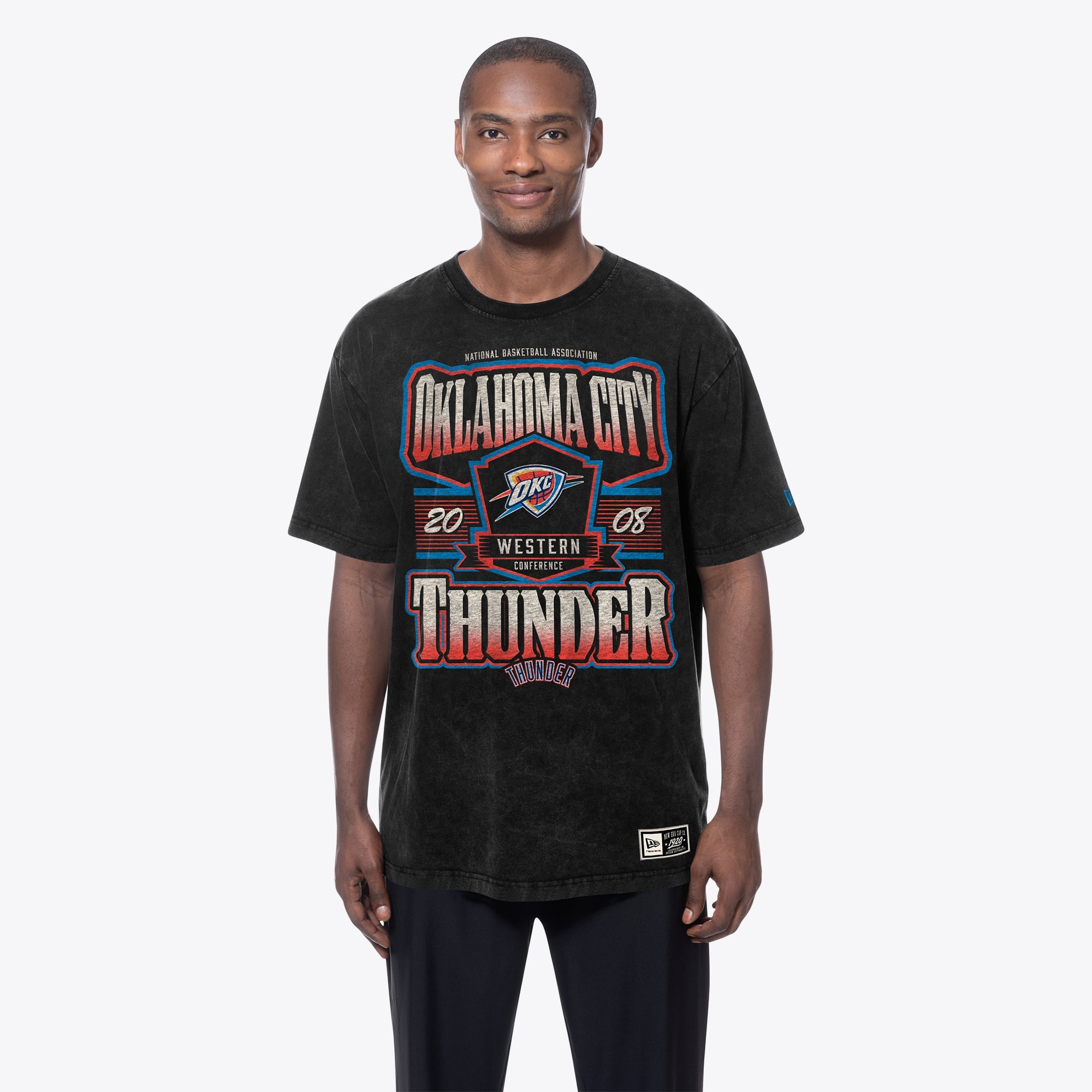 Men's New Era Black Oklahoma City Thunder Mineral Wash Graphic T-Shirt