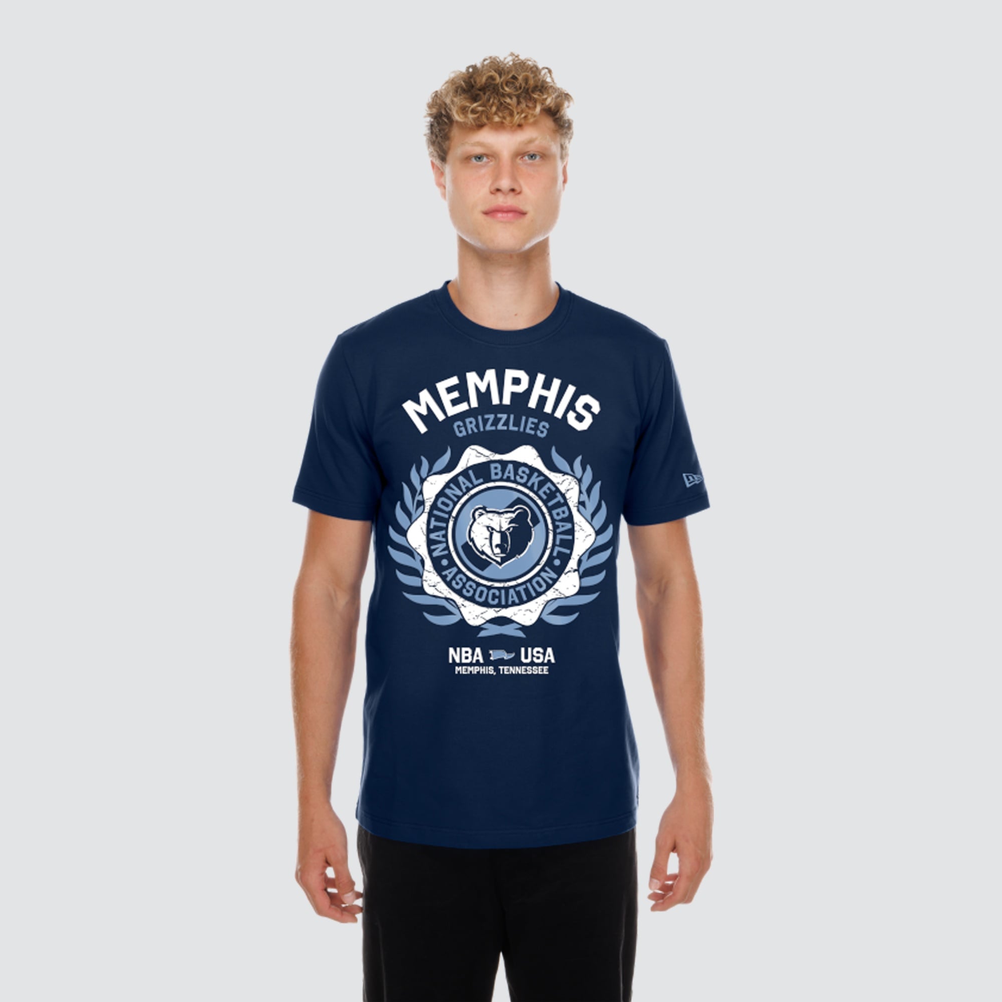 Men's New Era  Navy Memphis Grizzlies Laurel Crest Flocking T-Shirt