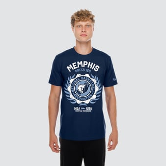 Men's New Era  Navy Memphis Grizzlies Laurel Crest Flocking T-Shirt