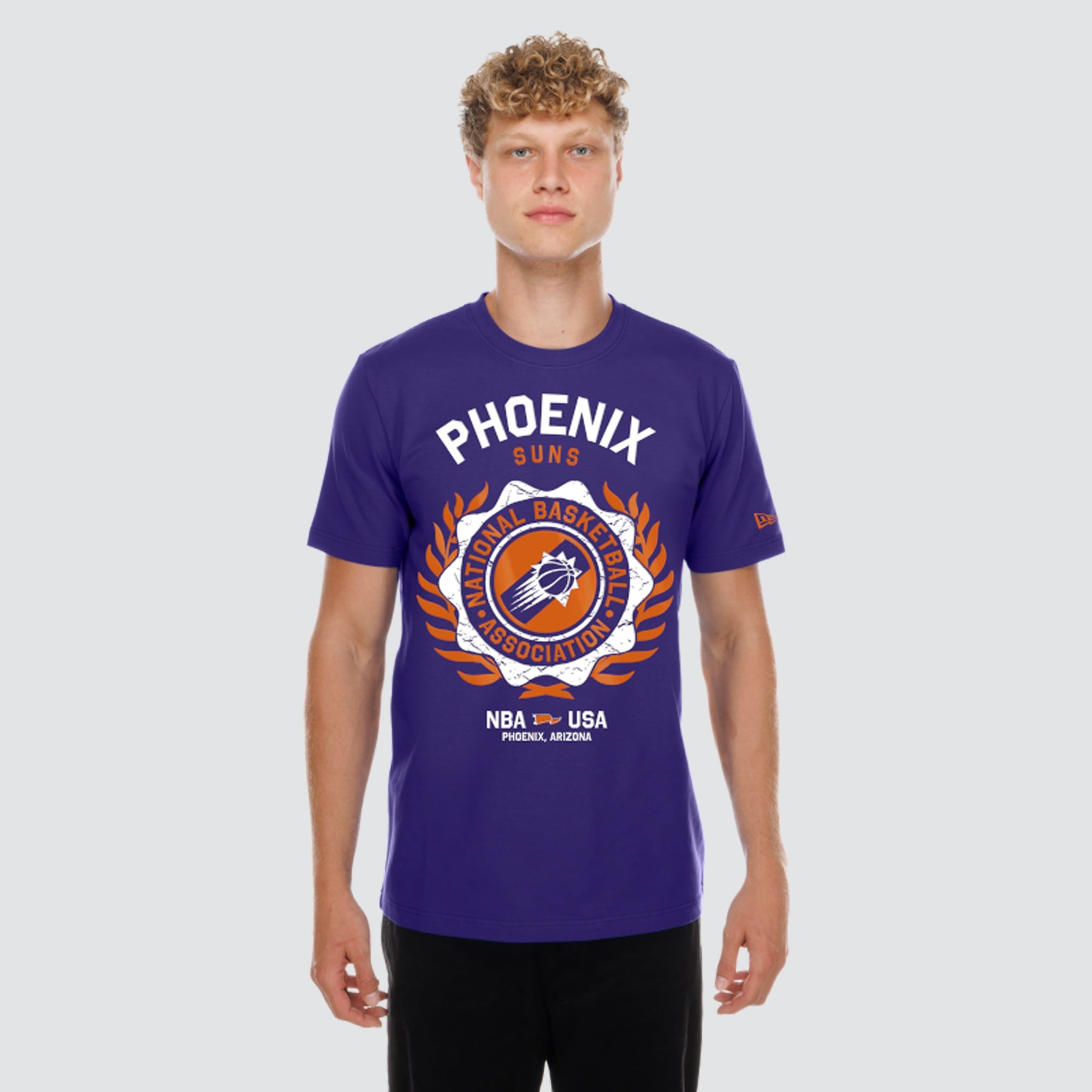Men's New Era Purple Phoenix Suns Laurel Crest Flocking T-Shirt