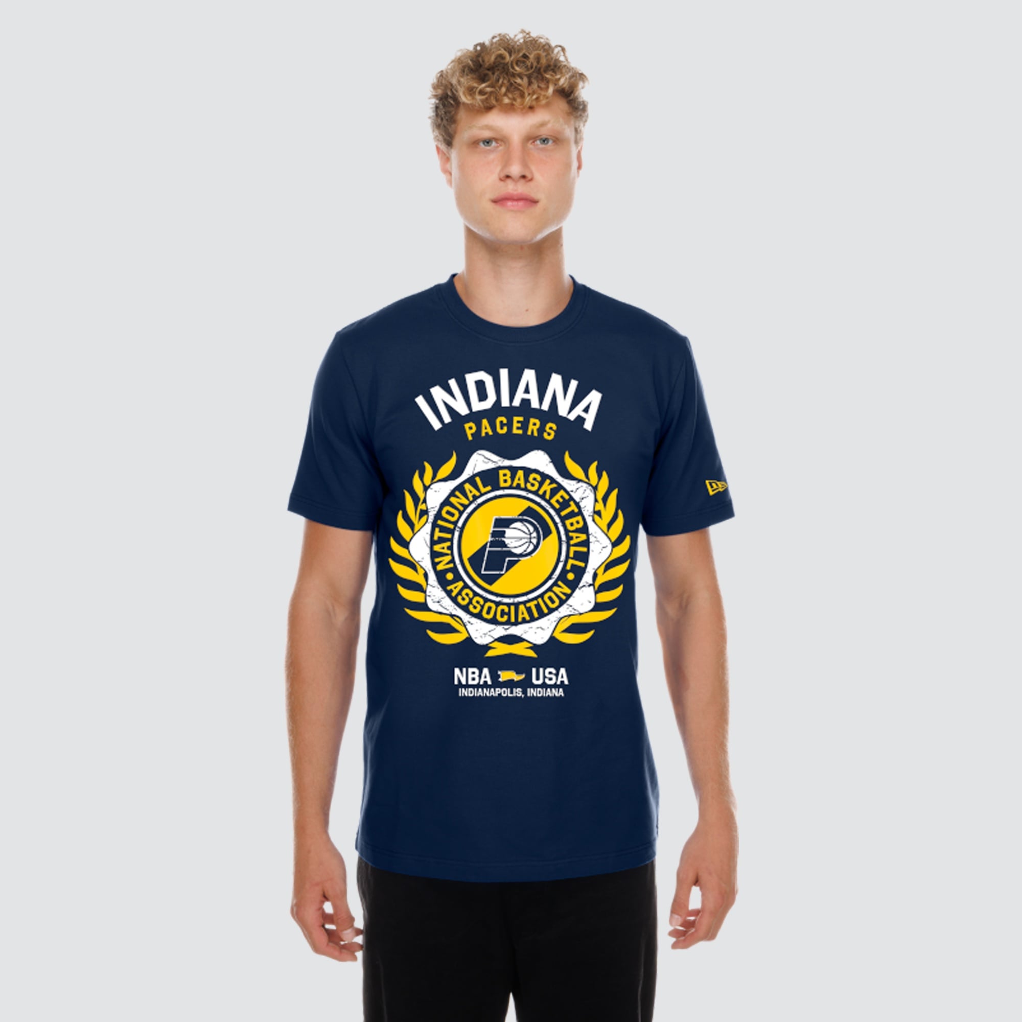 Men's New Era  Navy Indiana Pacers Laurel Crest Flocking T-Shirt