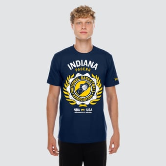 Men's New Era  Navy Indiana Pacers Laurel Crest Flocking T-Shirt