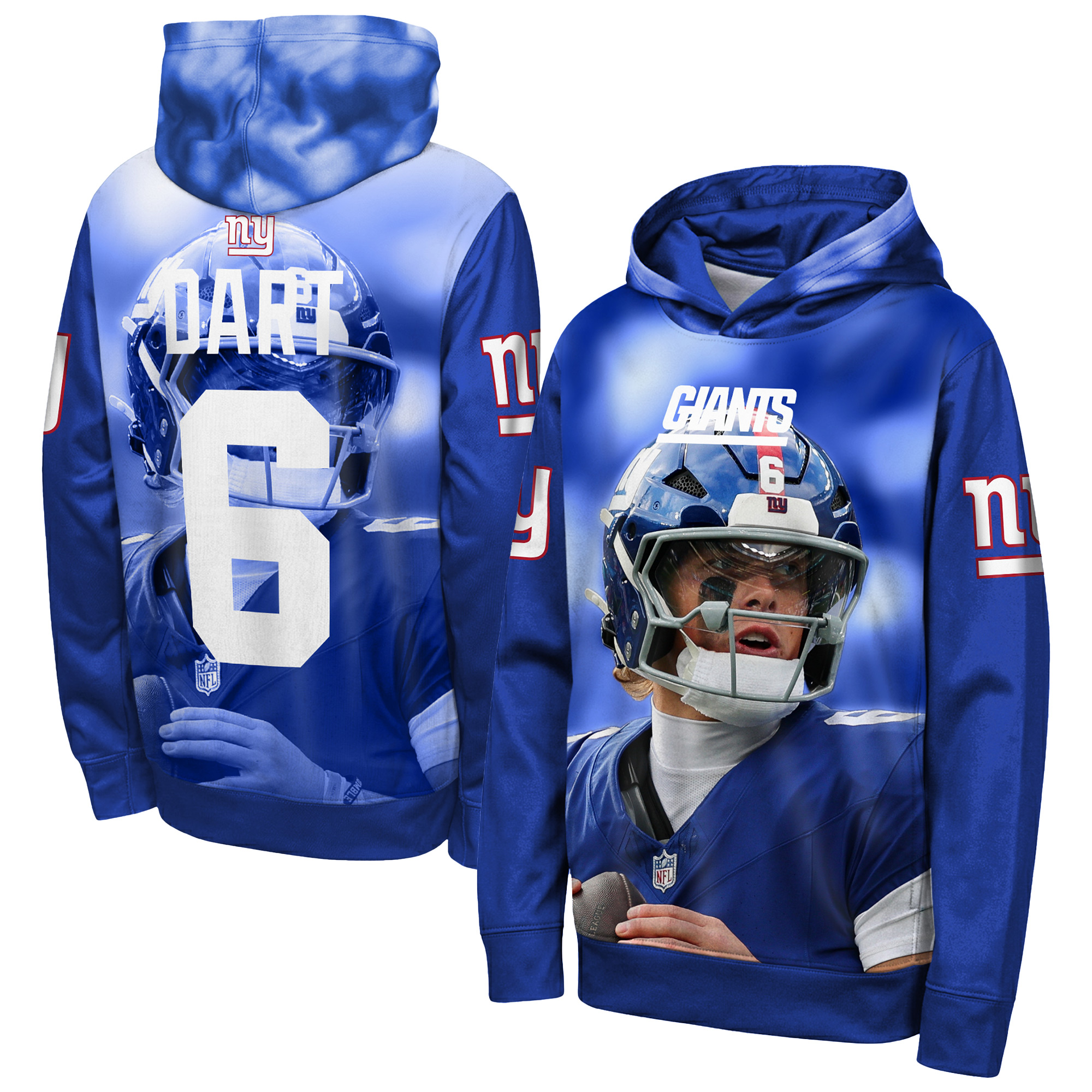 Outerstuff Big Boys' and Girls' Jaxson Dart Royal New York Giants Peak Performance Name & Number Hoodie - Royal