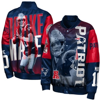 Youth Outerstuff Drake Maye Navy New England Patriots Legendary Full-Snap Satin Jacket