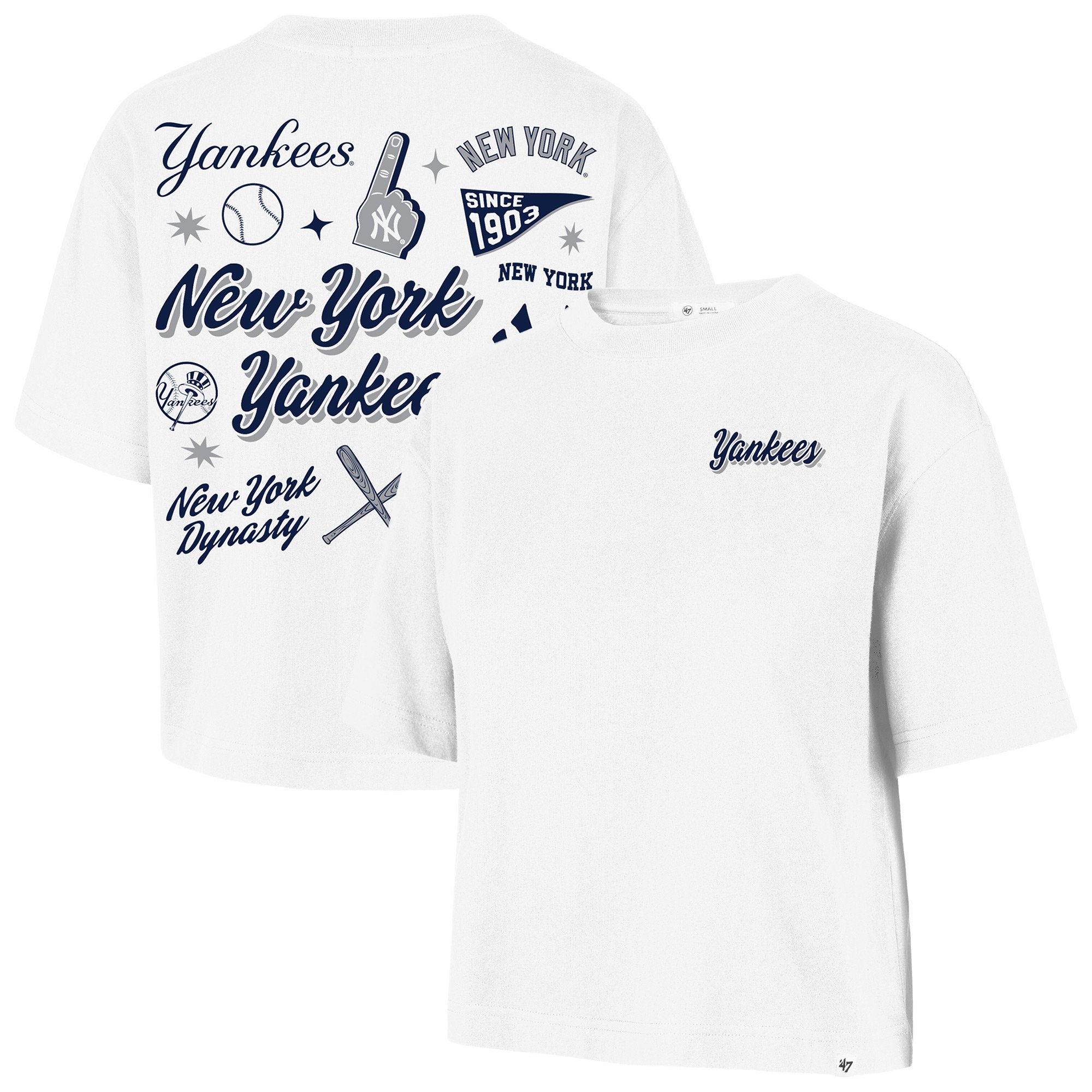 Women's '47  White New York Yankees Collage Script Reed City T-Shirt