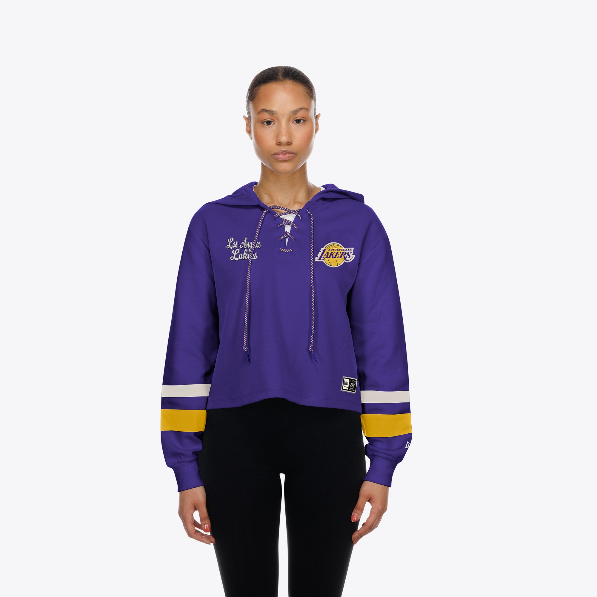 Women's New Era Purple Los Angeles Lakers Lace-Up Boxy Pullover Hood