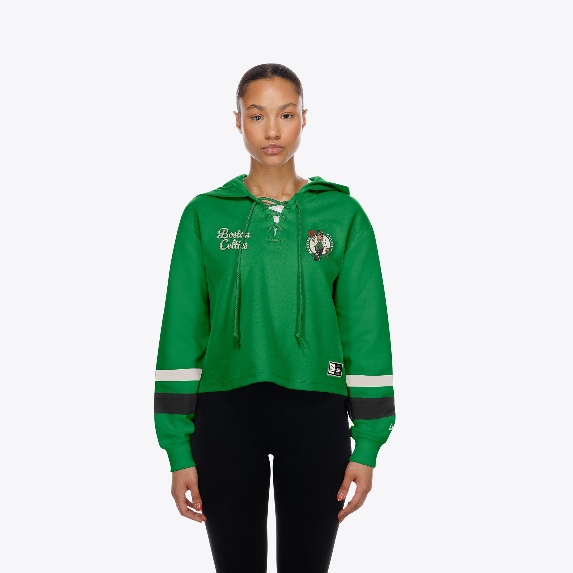 Women's New Era Kelly Green Boston Celtics Lace-Up Boxy Pullover Hood