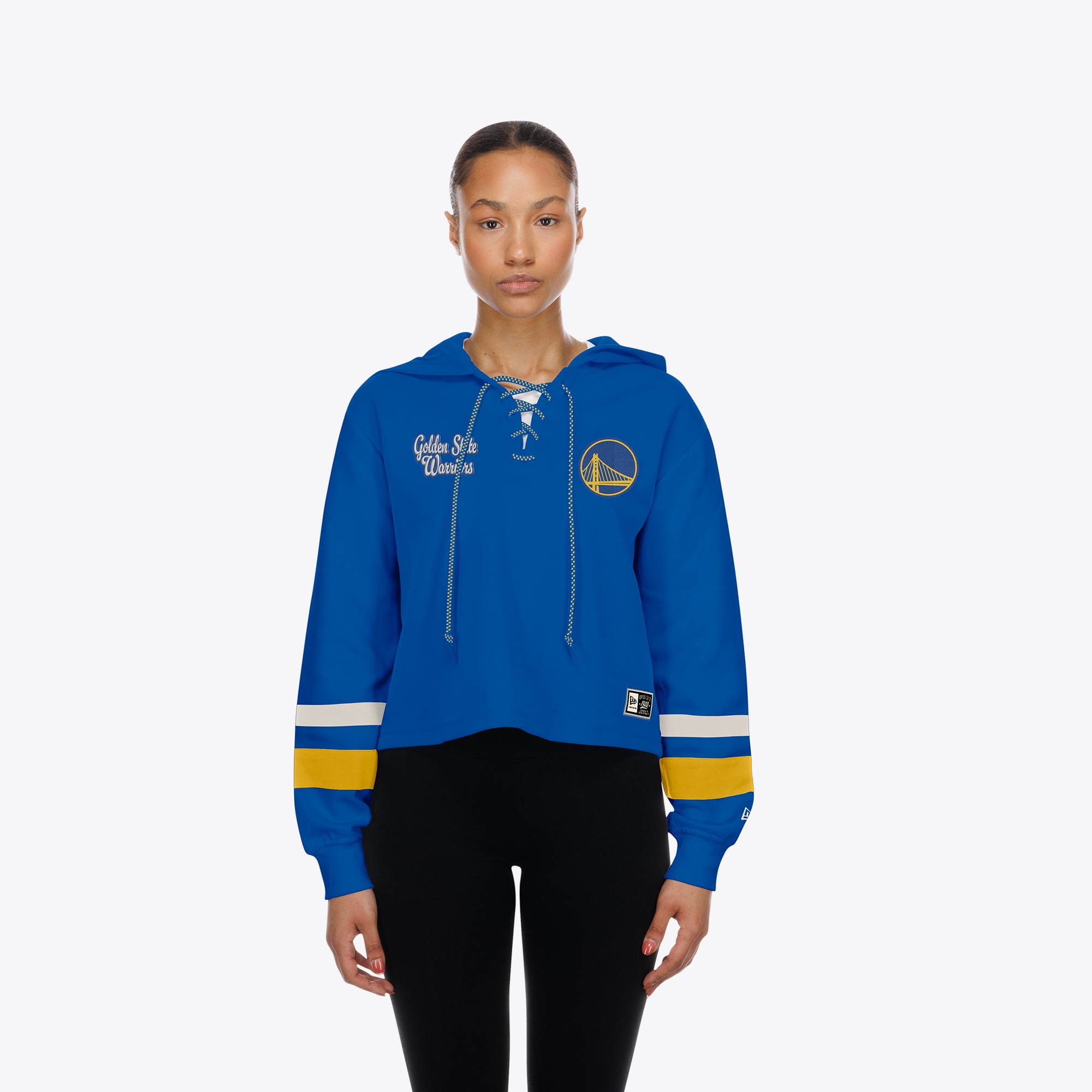 Women's New Era Royal Golden State Warriors Lace-Up Boxy Pullover Hood
