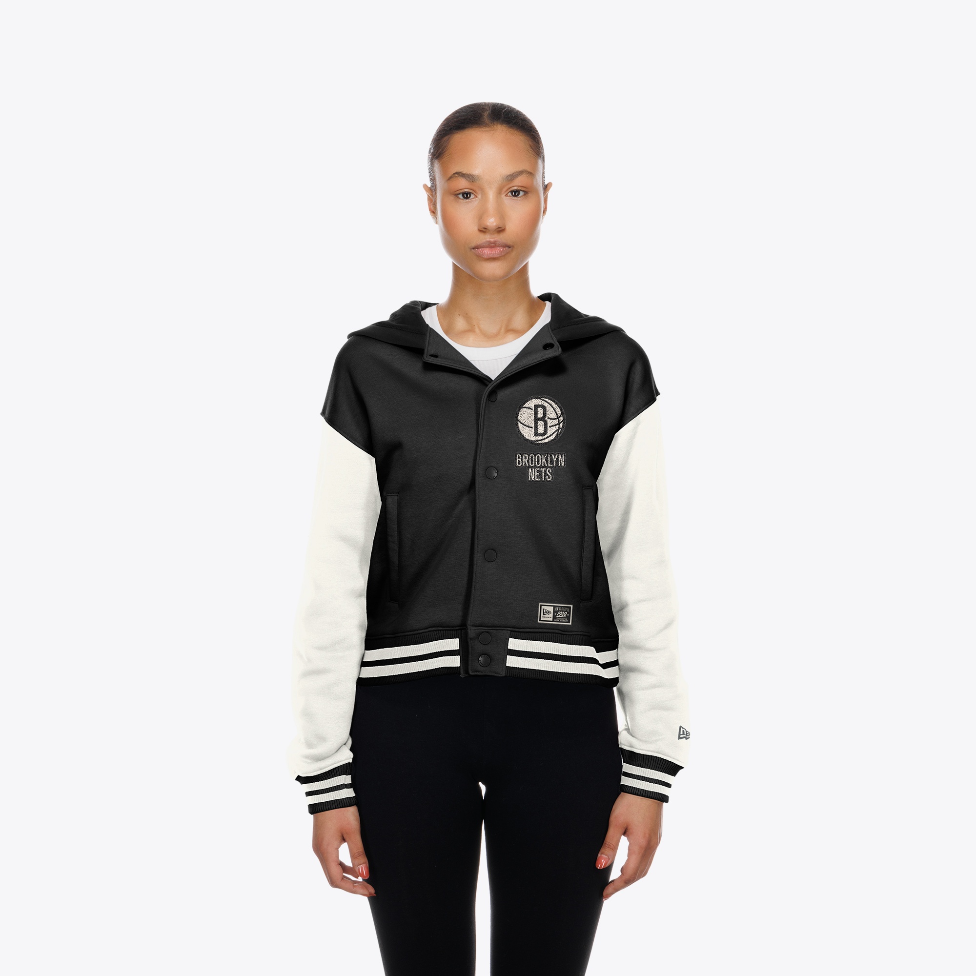 Women's New Era Black Brooklyn Nets Hooded Fleece Full-Snap Jacket
