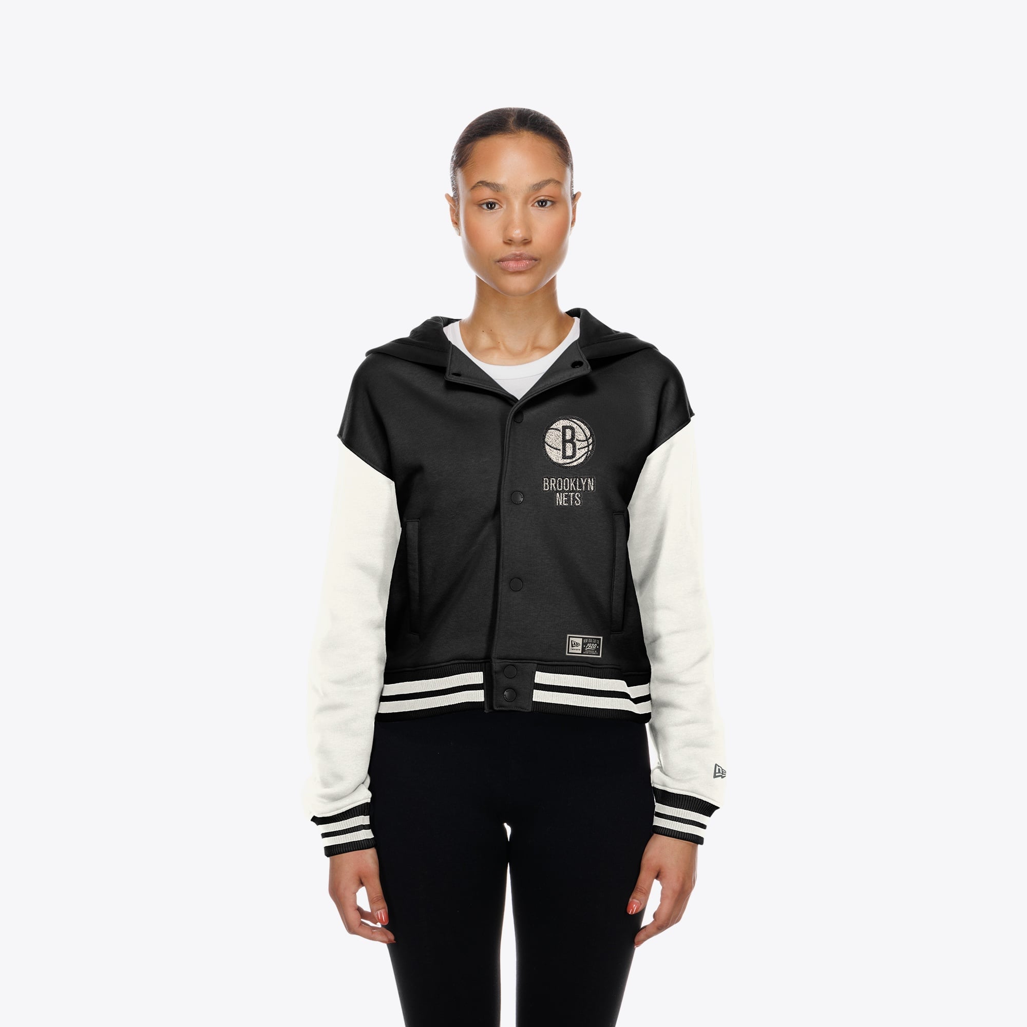 Women's New Era Black Brooklyn Nets Hooded Fleece Full-Snap Jacket