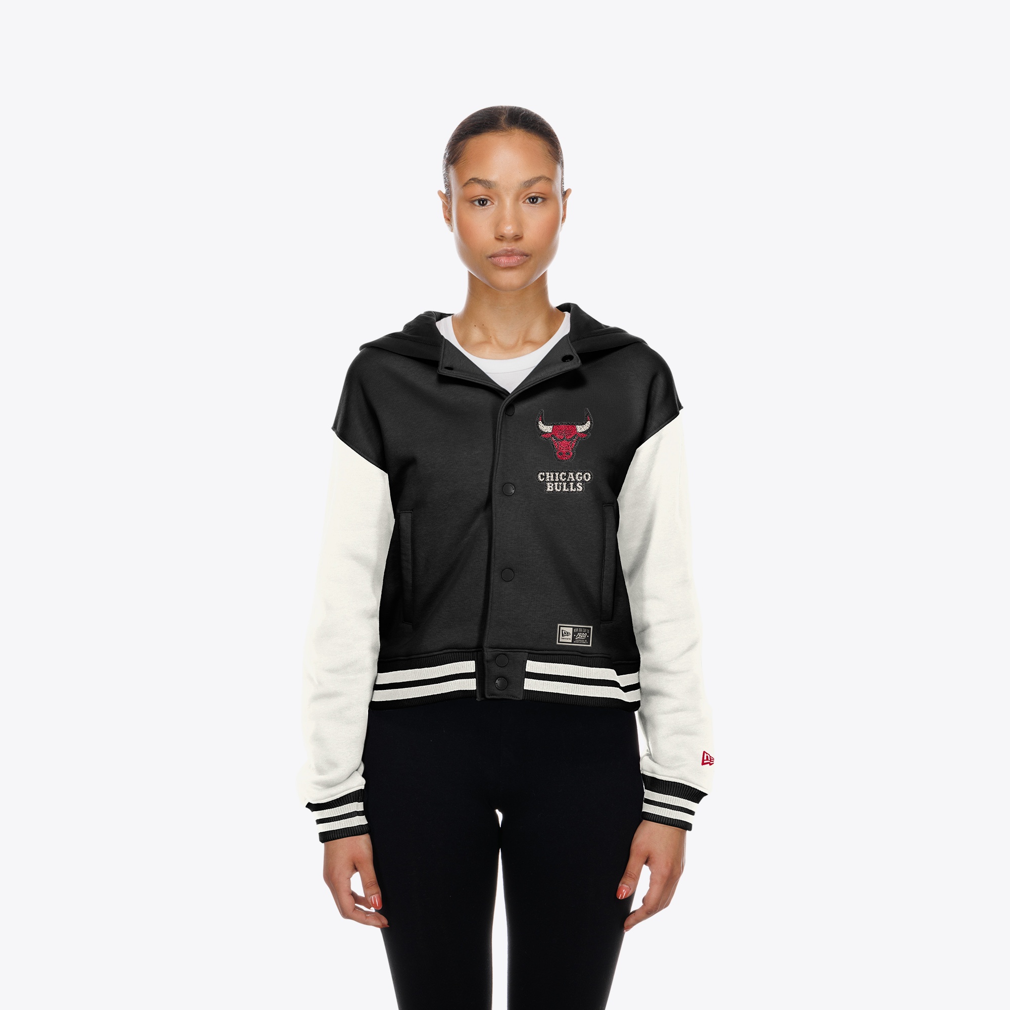 Women's New Era Black Chicago Bulls Hooded Fleece Full-Snap Jacket