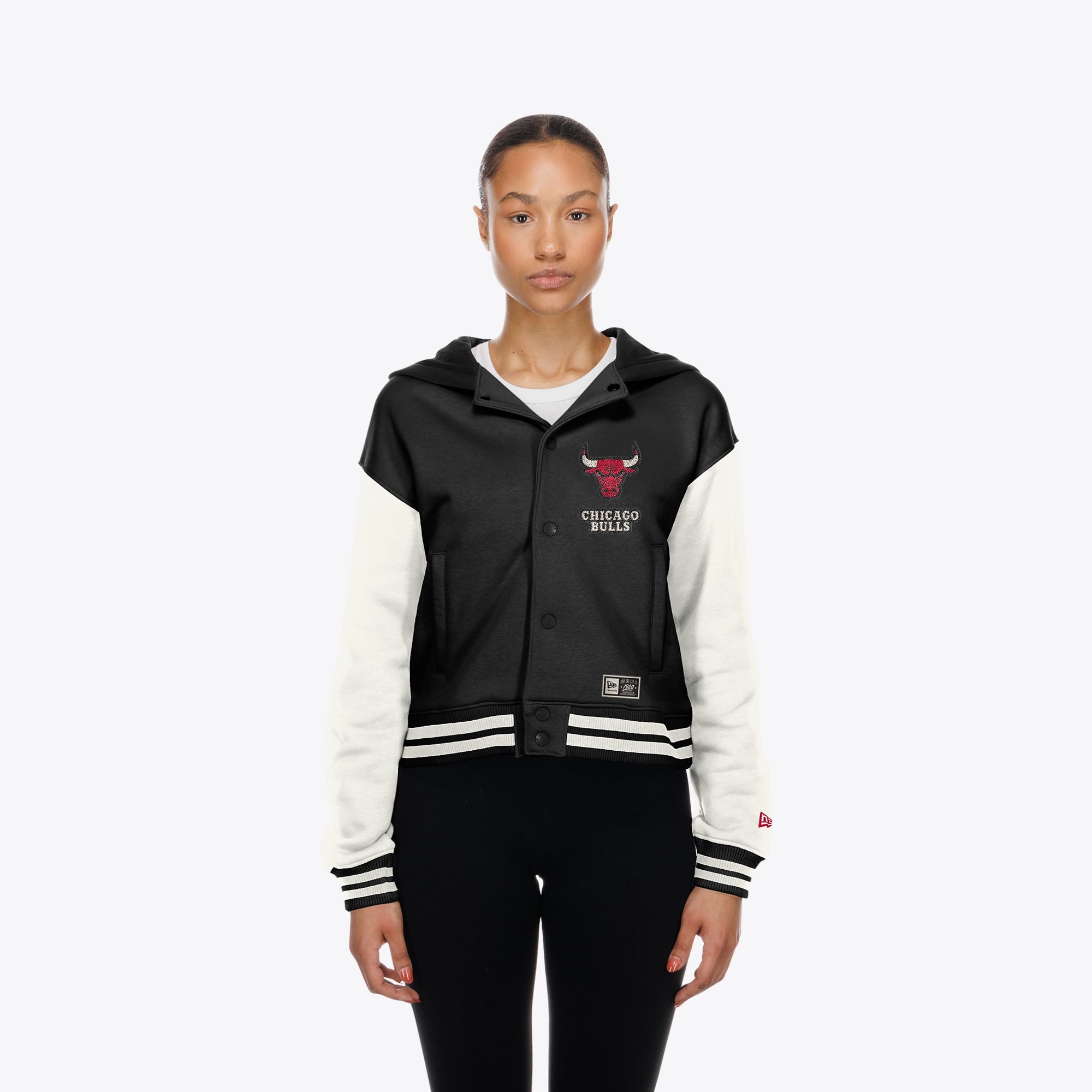 Women's New Era Black Chicago Bulls Hooded Fleece Full-Snap Jacket