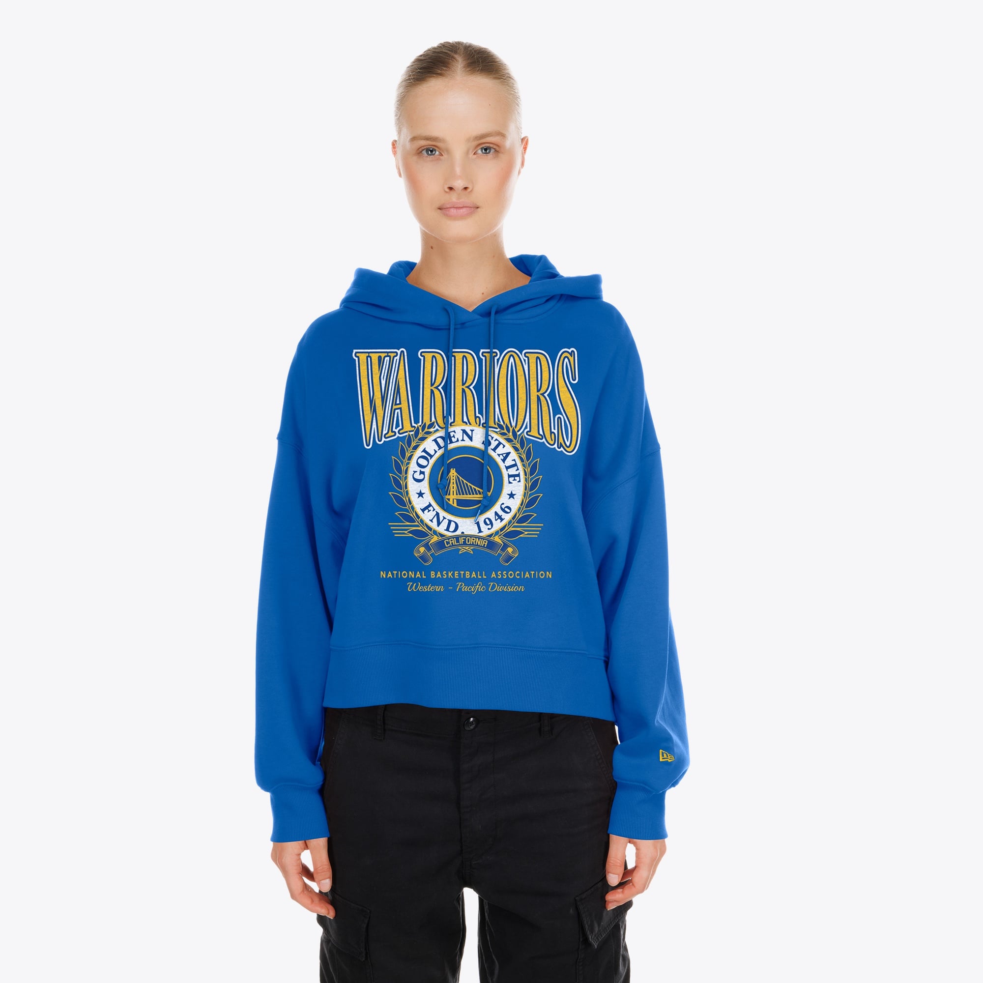 Women's New Era Royal Golden State Warriors Dolman Sleeve Boxy Pullover Hoodie