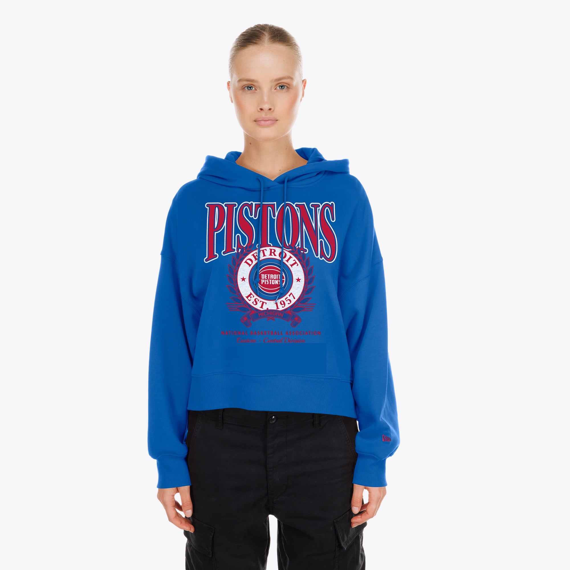 Women's New Era Blue Detroit Pistons Dolman Sleeve Boxy Pullover Hoodie