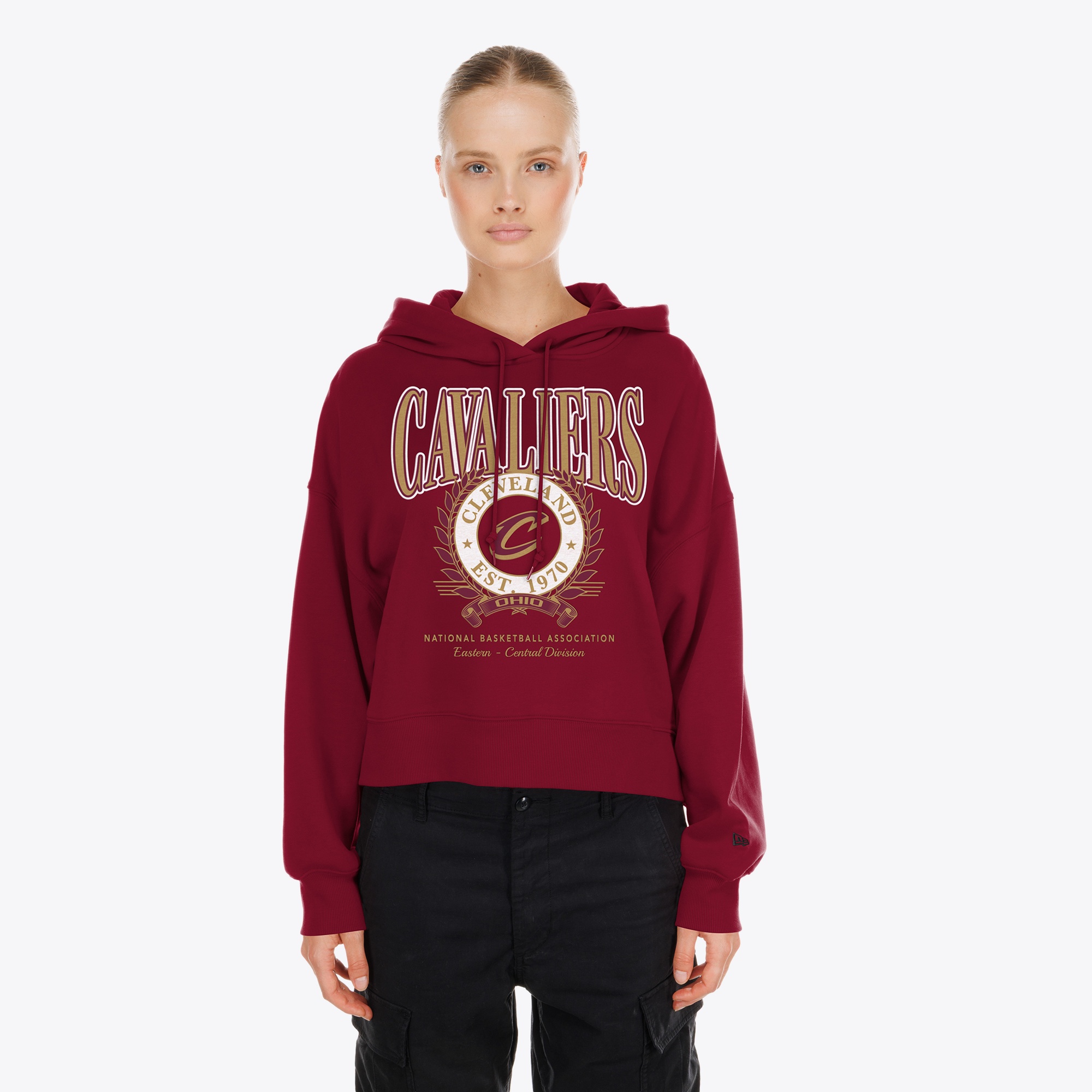 Women's New Era Wine Cleveland Cavaliers Dolman Sleeve Boxy Pullover Hoodie