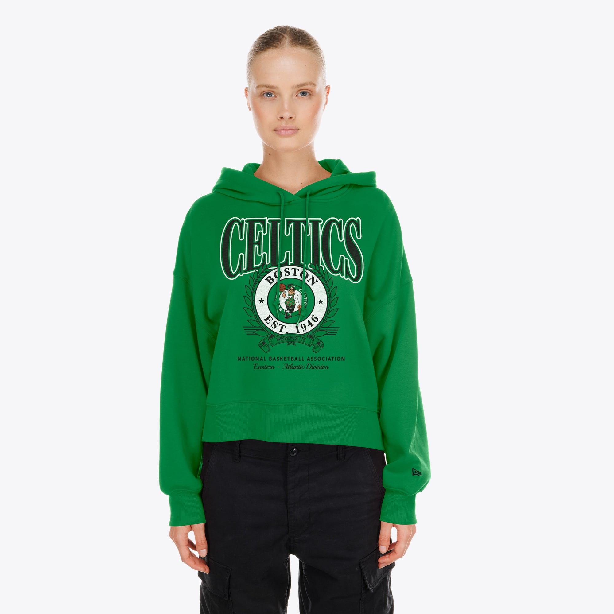 Women's New Era Kelly Green Boston Celtics Dolman Sleeve Boxy Pullover Hoodie