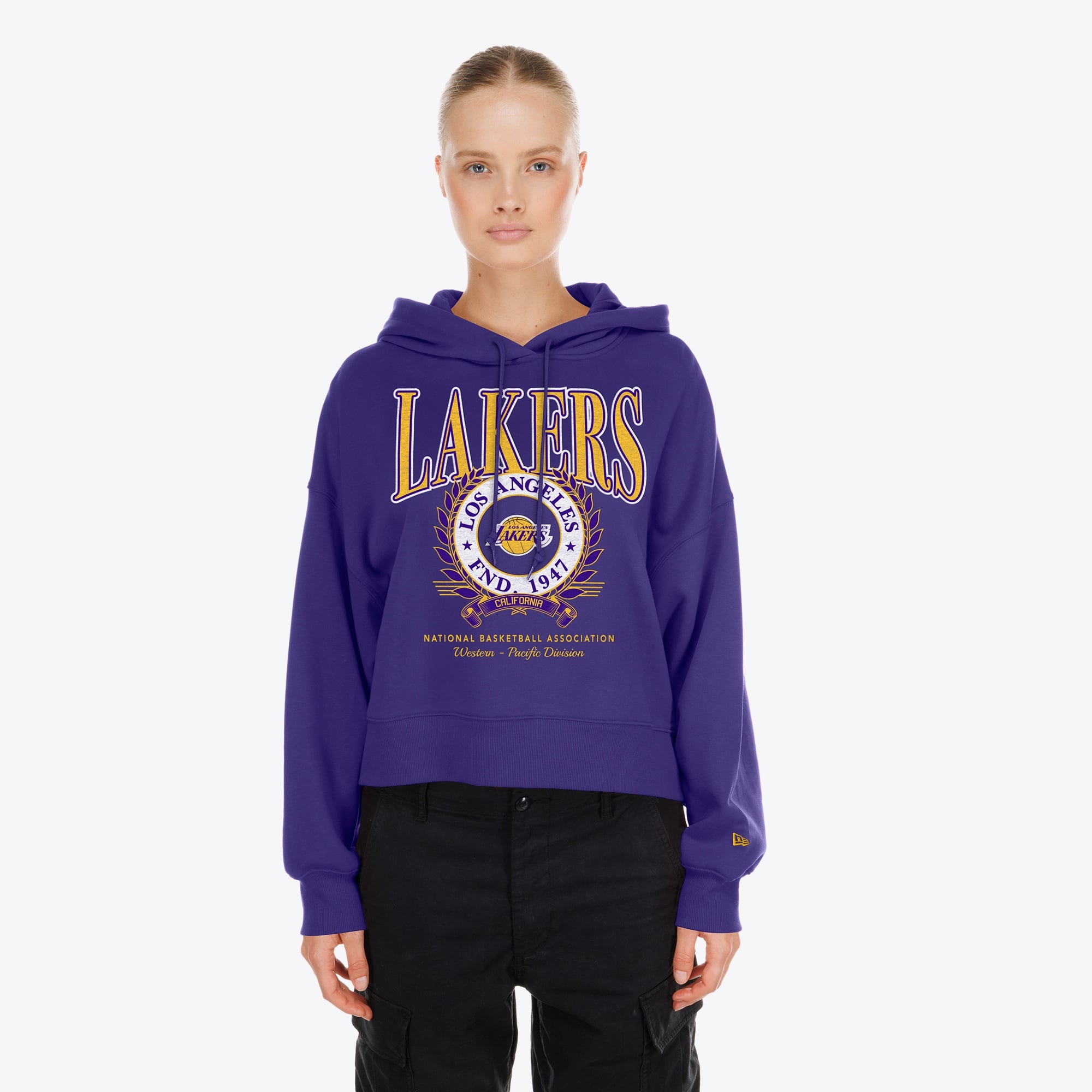 Women's New Era Purple Los Angeles Lakers Dolman Sleeve Boxy Pullover Hoodie