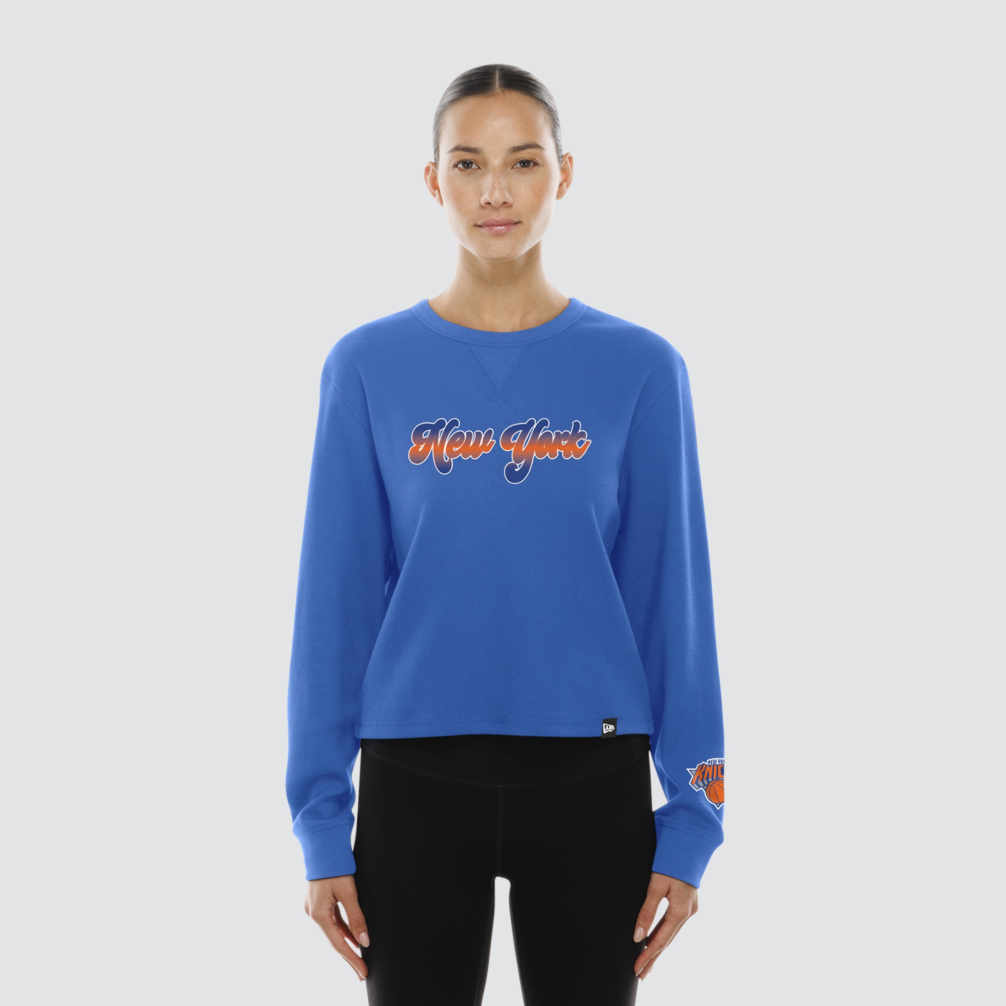 Women's New Era Blue New York Knicks Micro Thermal Long Sleeve T-Shirt