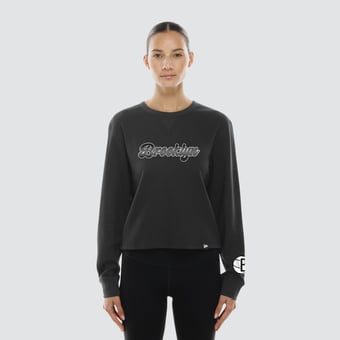 Women's New Era Black Brooklyn Nets Micro Thermal Long Sleeve T-Shirt