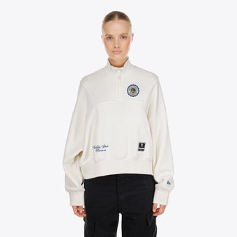 Women's New Era  Cream Golden State Warriors Dolman Quarter-Zip Fleece Sweatshirt