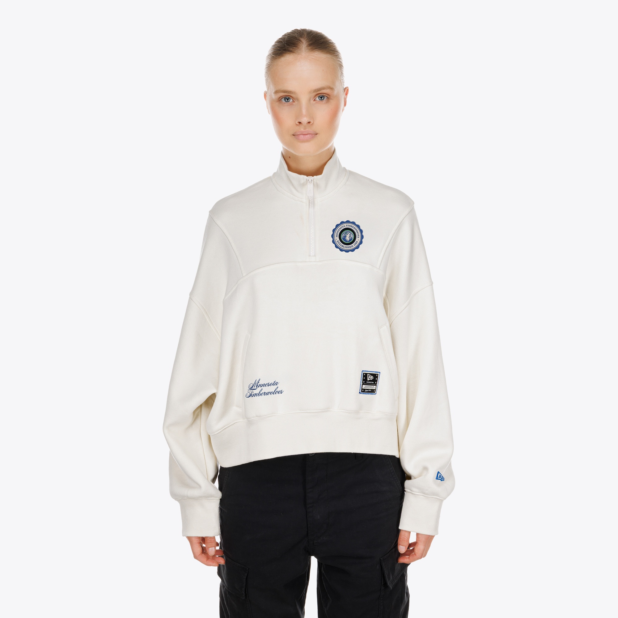 Women's New Era  Cream Minnesota Timberwolves Dolman Quarter-Zip Fleece Sweatshirt