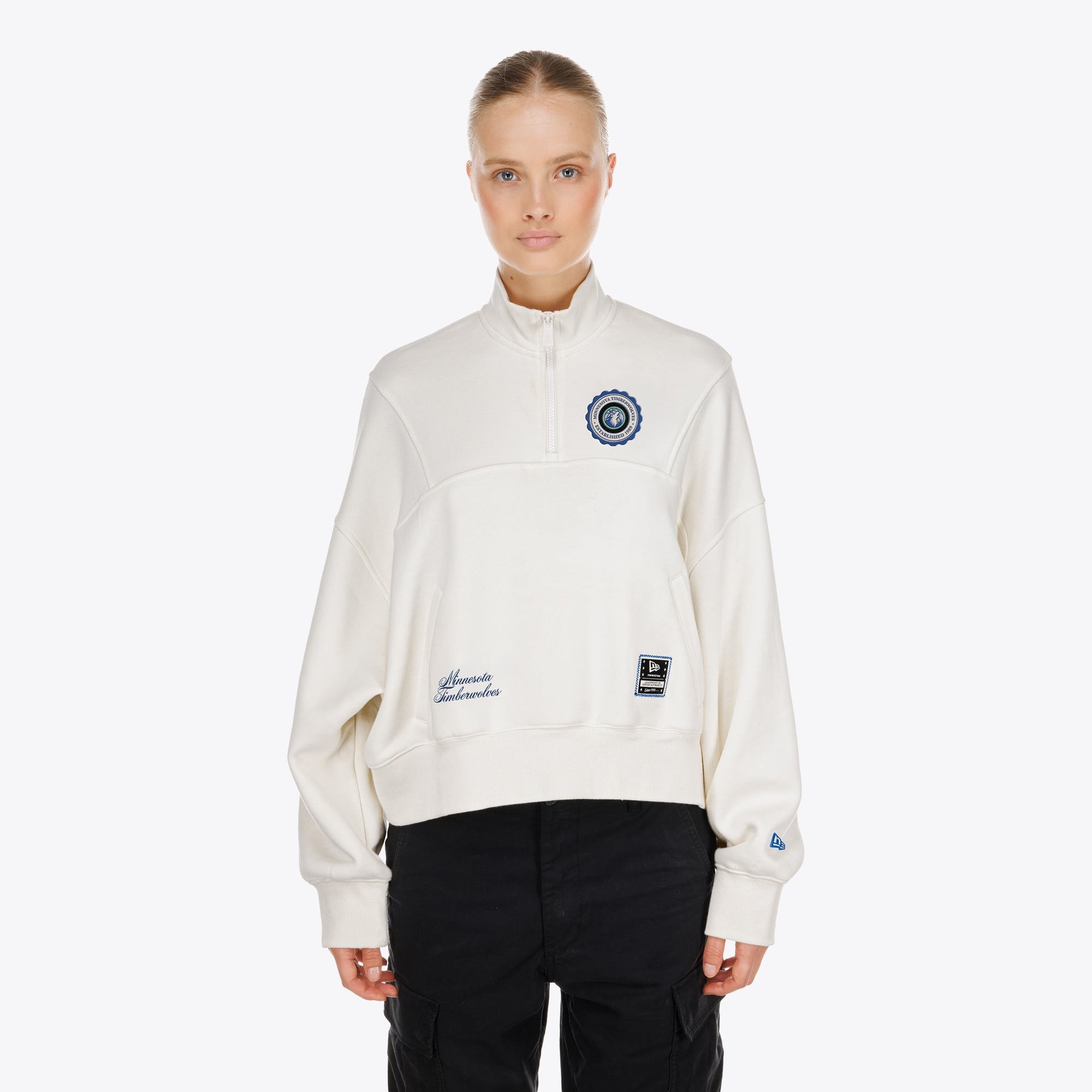Women's New Era Cream Minnesota Timberwolves Dolman Quarter-Zip Fleece Sweatshirt