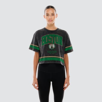 Women's New Era  Black Boston Celtics Cropped Boxy Mineral Wash T-Shirt