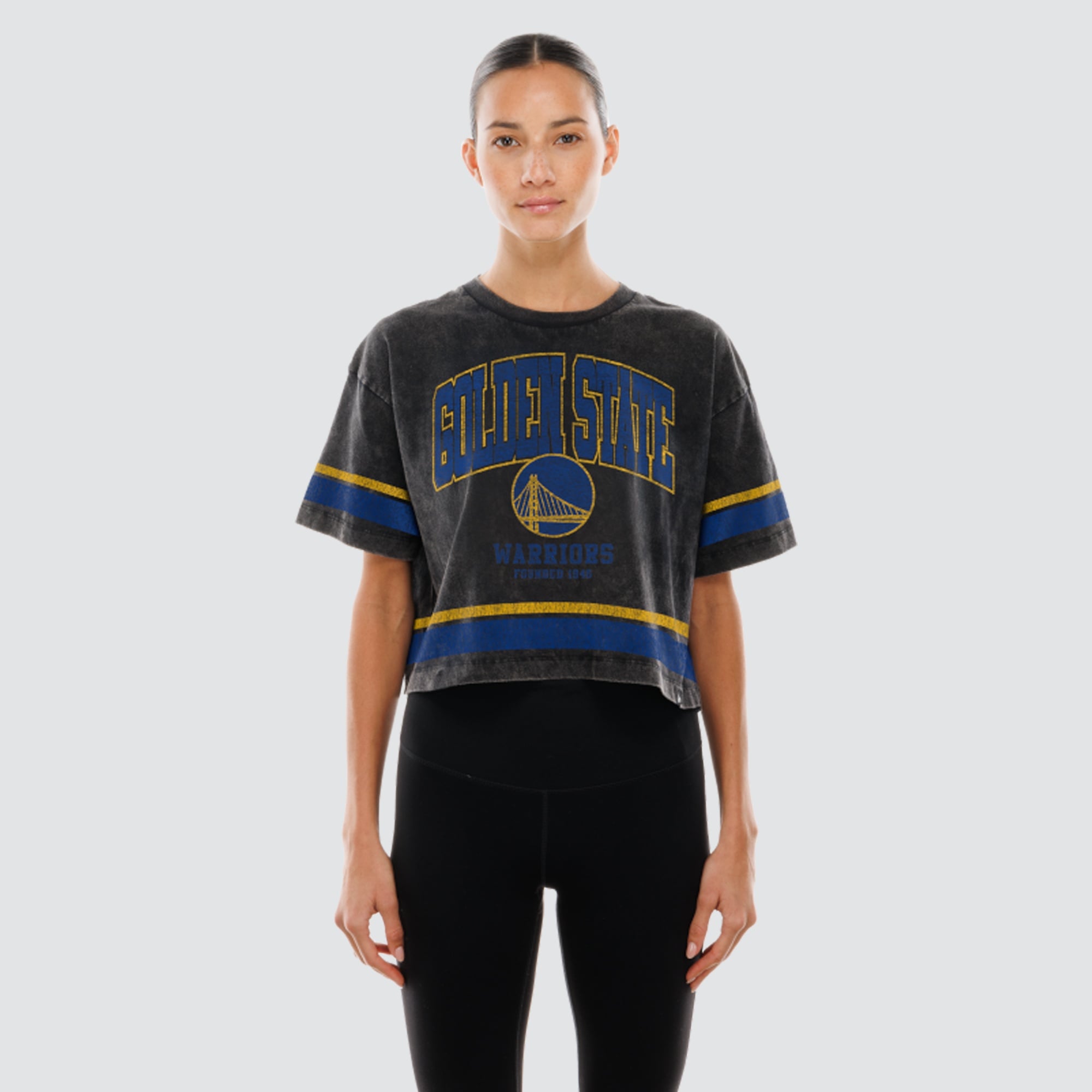 Women's New Era Black Golden State Warriors Cropped Boxy Mineral Wash T-Shirt