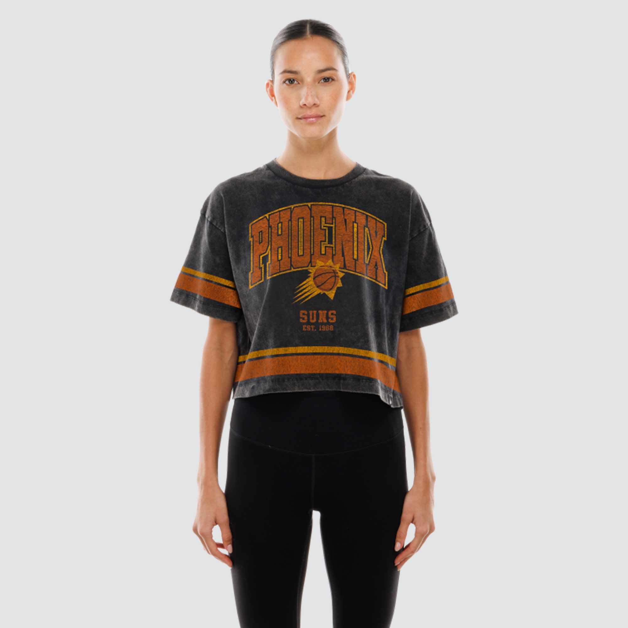 Women's New Era  Black Phoenix Suns Cropped Boxy Mineral Wash T-Shirt