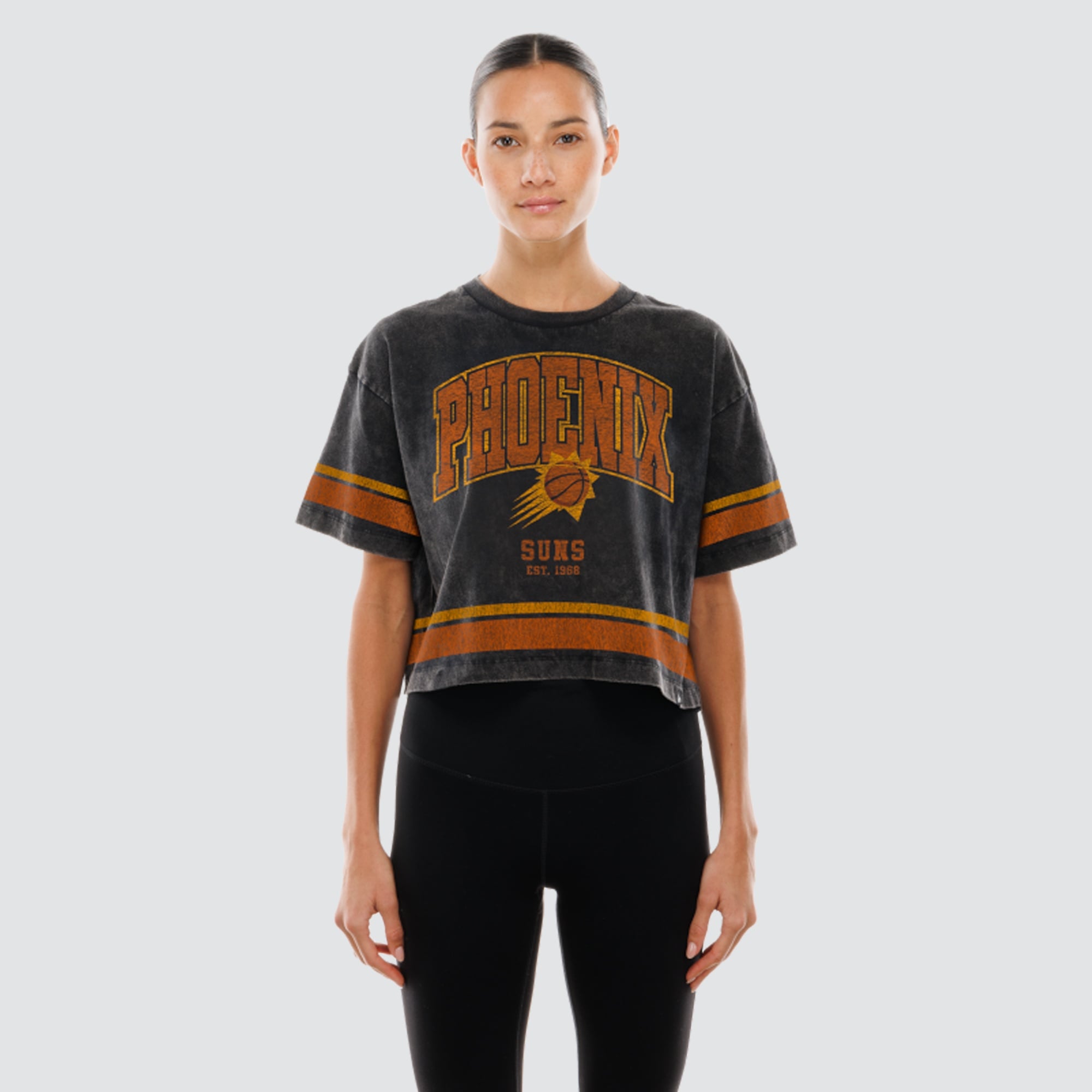 Women's New Era Black Phoenix Suns Cropped Boxy Mineral Wash T-Shirt