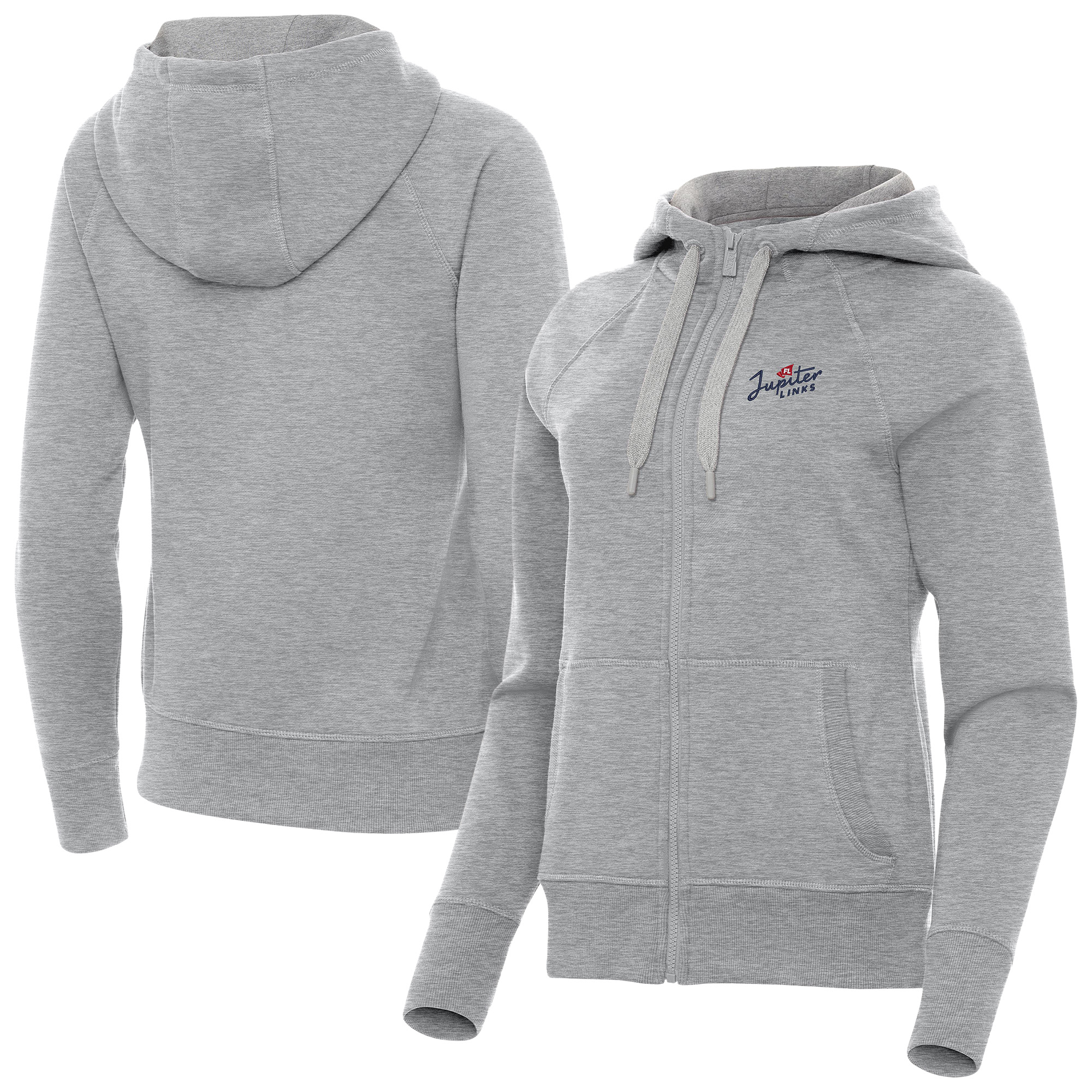 Women’s Antigua Heather Gray Jupiter Links Golf Club Victory Full-Zip Hoodie Women’s Antigua Heather Gray Jupiter Links Golf Club Victory Full-Zip Hoodie