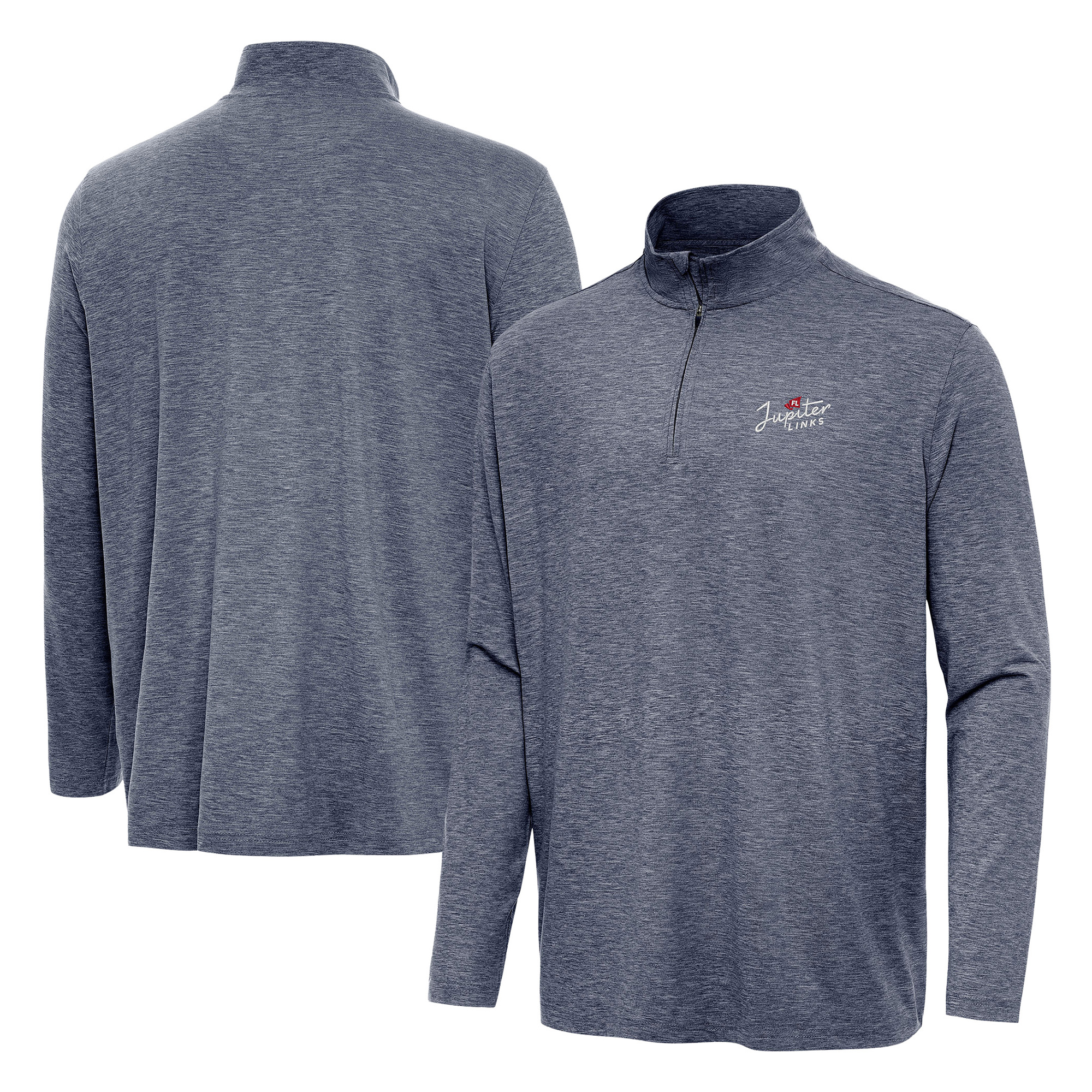 Men’s Antigua Heather Navy Jupiter Links Golf Club Hunk Quarter-Zip Pullover Men’s Antigua Heather Navy Jupiter Links Golf Club Hunk Quarter-Zip Pullover