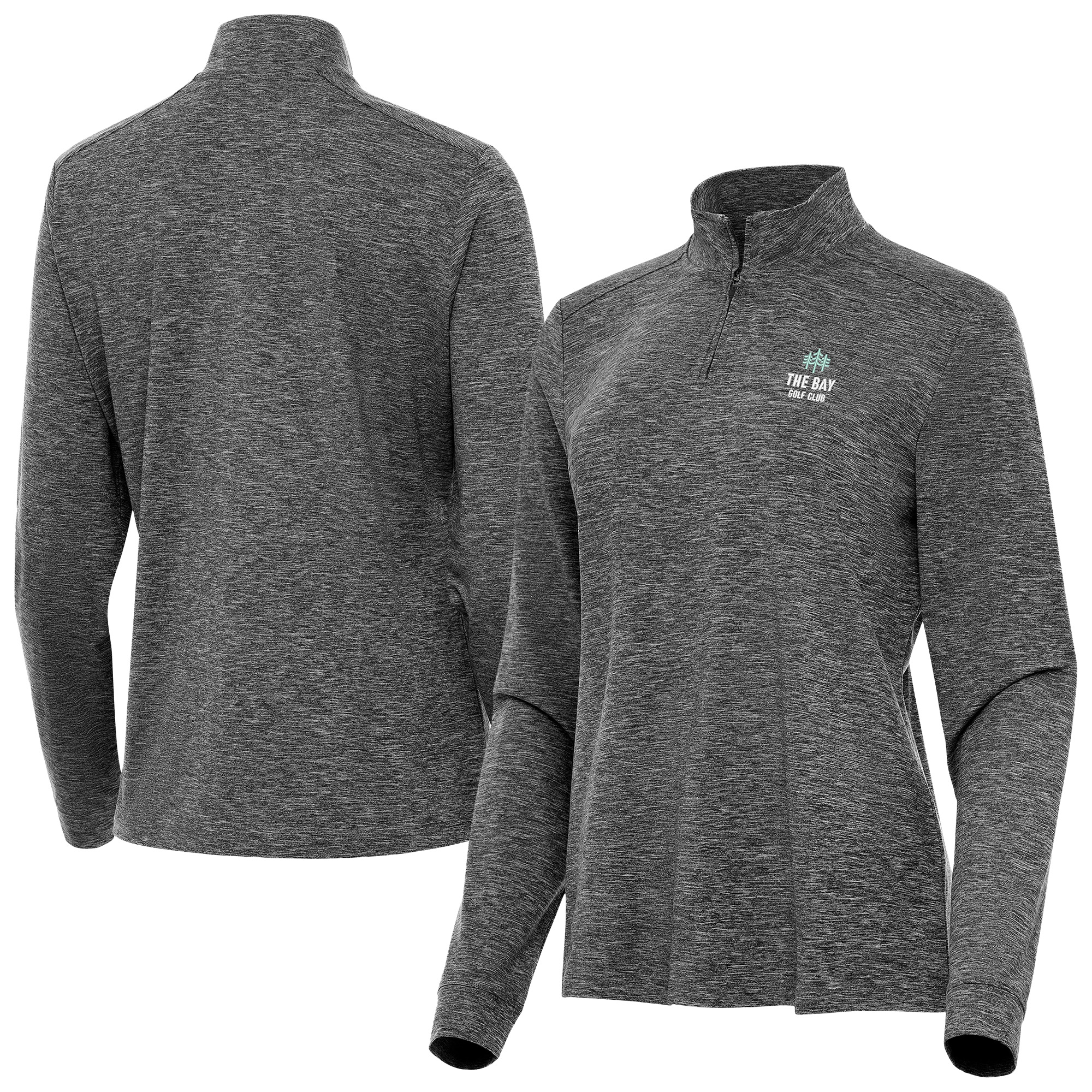 Women’s Antigua Heather Black The Bay Golf Club Mentor Quarter-Zip Pullover Women’s Antigua Heather Black The Bay Golf Club Mentor Quarter-Zip Pullover
