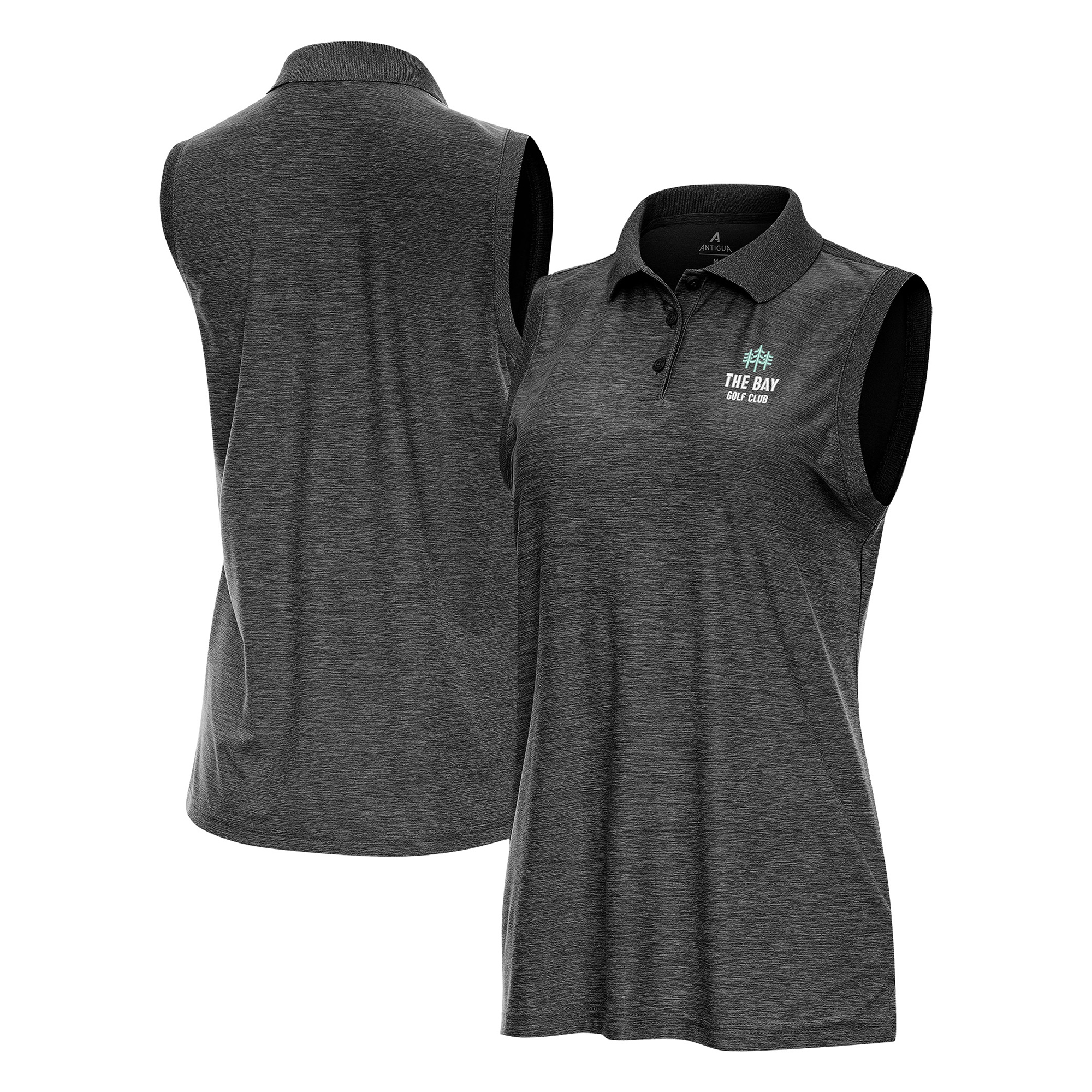 Women’s Antigua Heather Black The Bay Golf Club Recap Sleeveless Polo Women’s Antigua Heather Black The Bay Golf Club Recap Sleeveless Polo