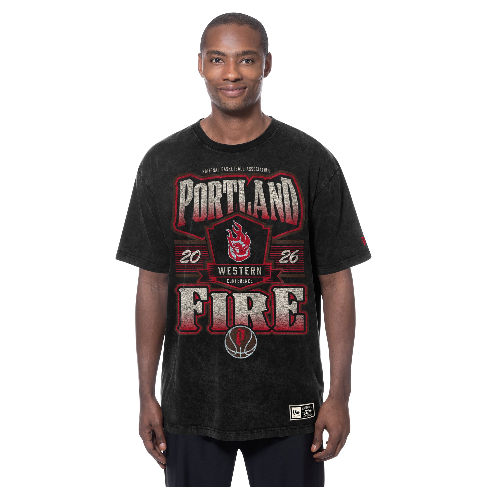 New Era  Black Portland Fire Mineral Wash Founded Graphic T-Shirt