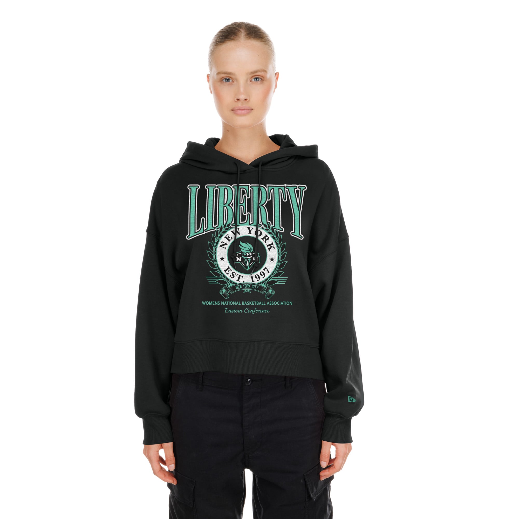 Women's New Era  Black New York Liberty Boxy Dolman Hoodie