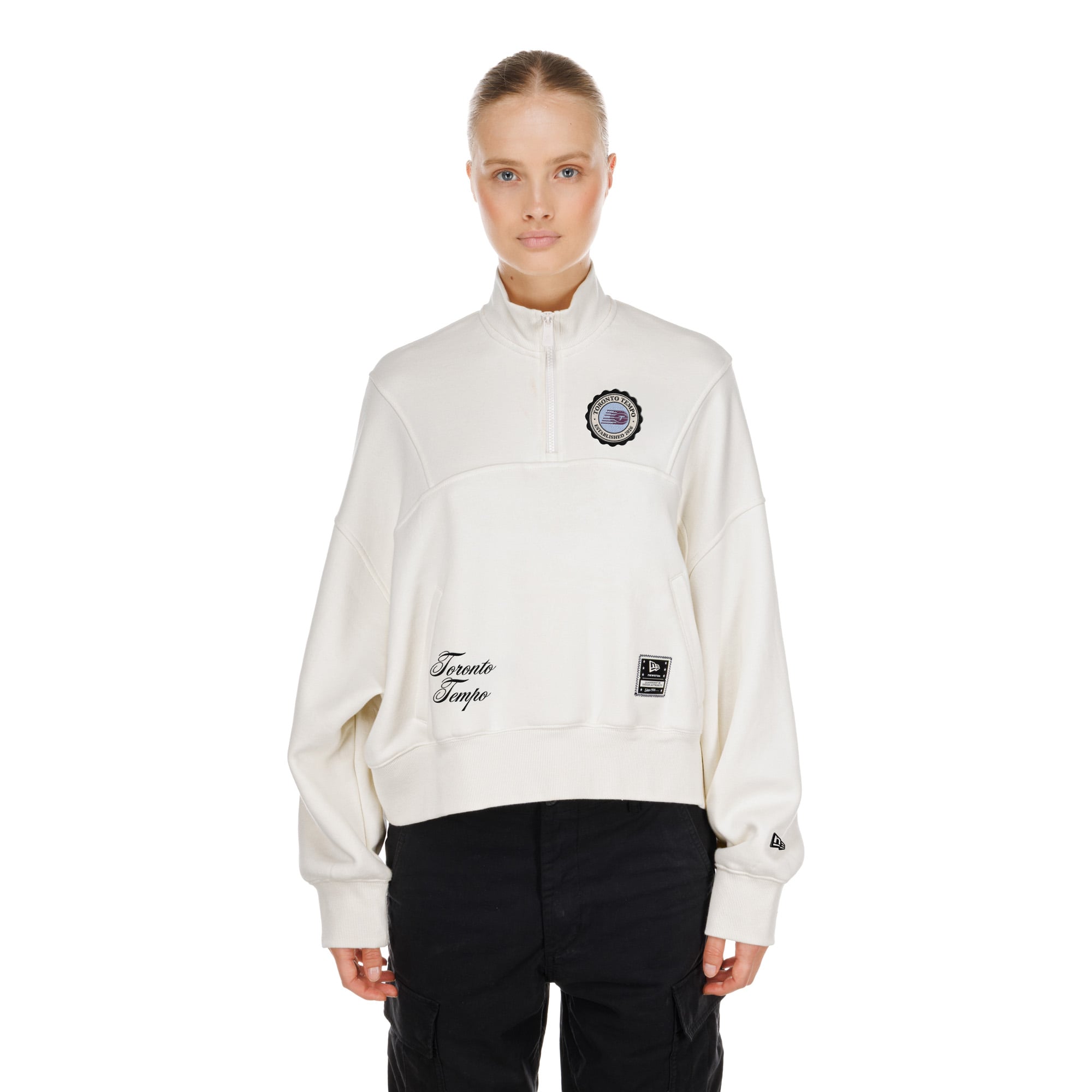 Women's New Era Cream Toronto Tempo Dolman Quarter-Zip Fleece Pullover