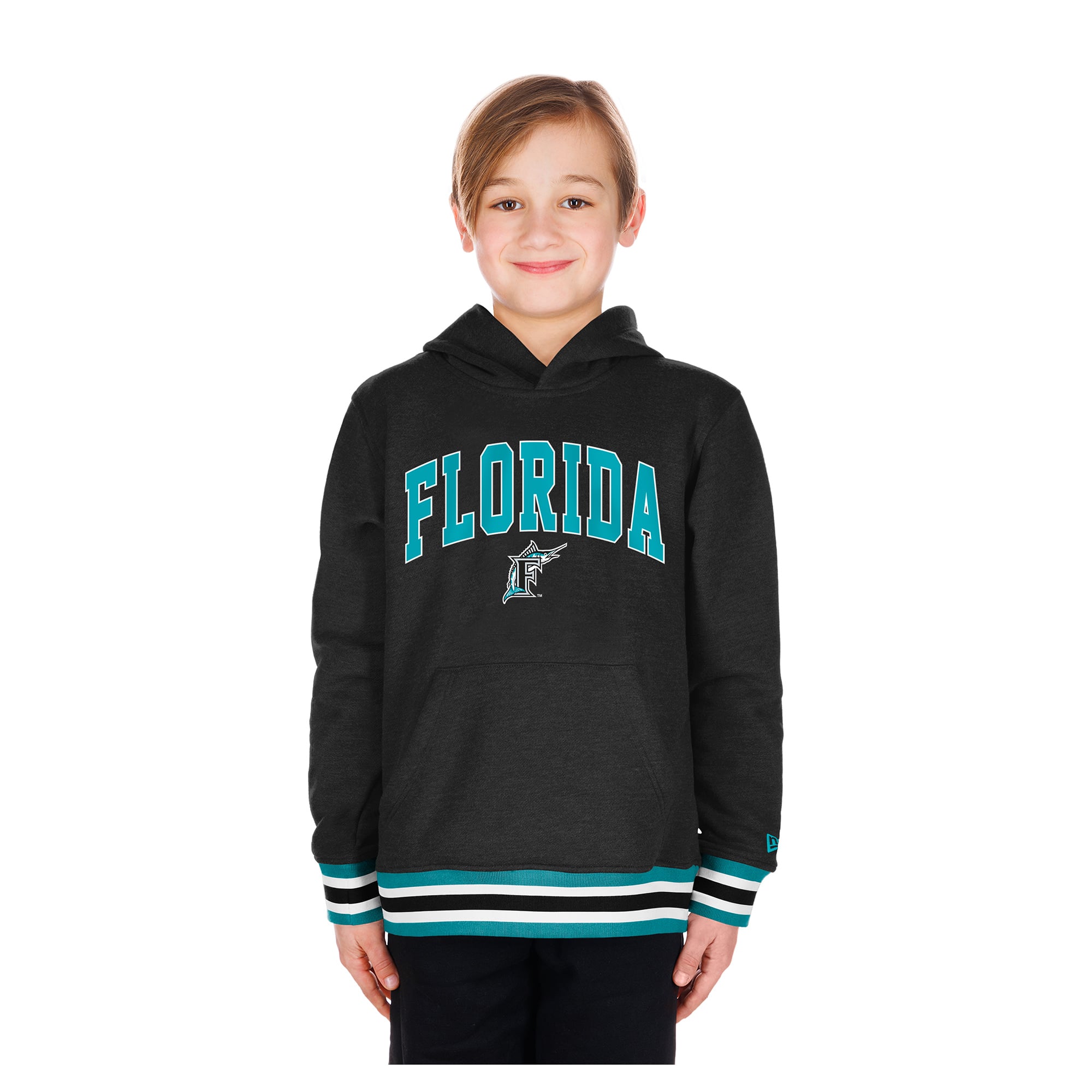 Youth New Era Black Florida Marlins Knit Trim Pullover Hoodie