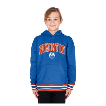 Youth New Era Royal Edmonton Oilers Knit Trim Pullover Hoodie