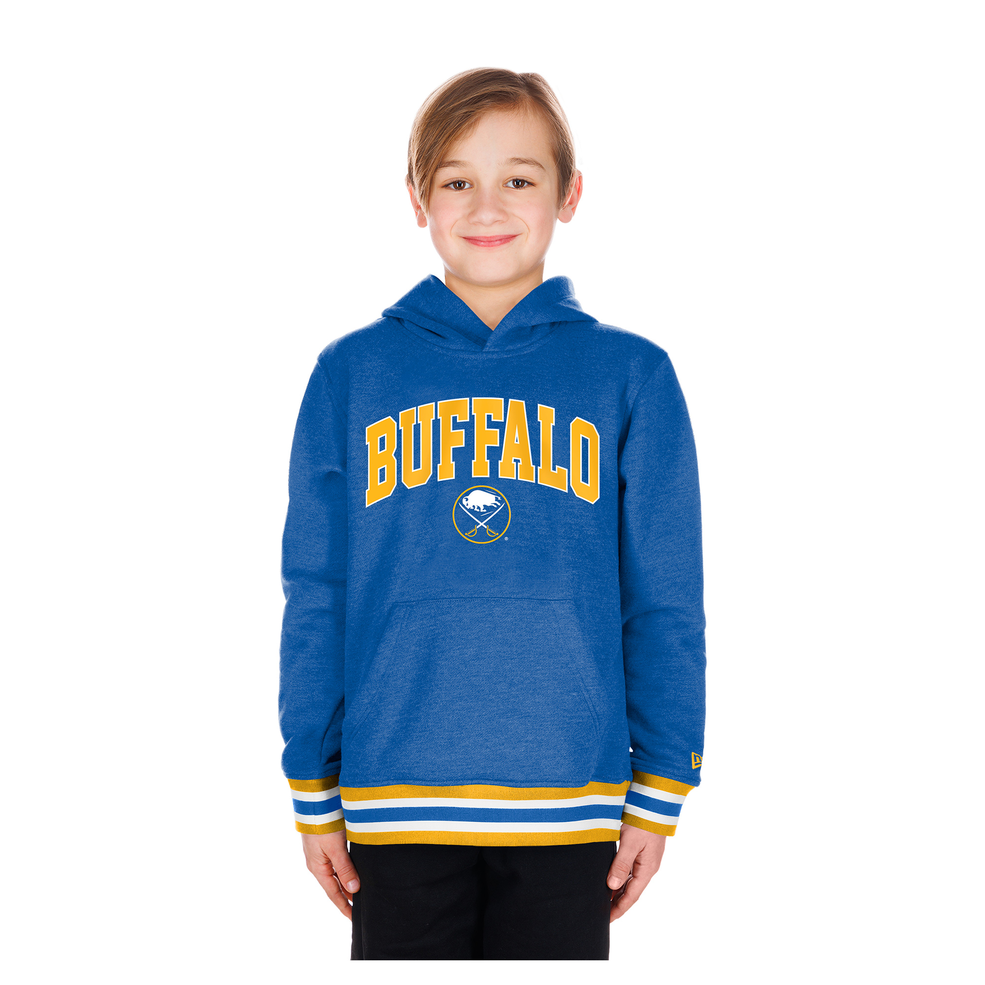 Youth New Era Royal Buffalo Sabres Knit Trim Pullover Hoodie Youth New Era Royal Buffalo Sabres Knit Trim Pullover Hoodie
