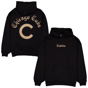 Men's New Era  Black Chicago Cubs Heritage Gothic Lettering Pullover Hoodie