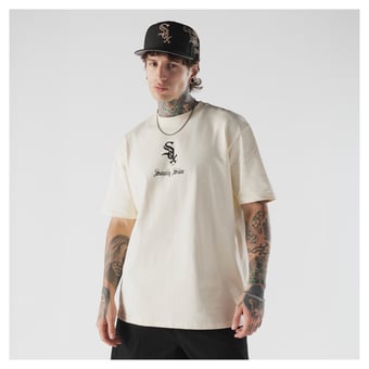 Men's New Era  Cream Chicago White Sox Heritage Gothic Lettering T-Shirt