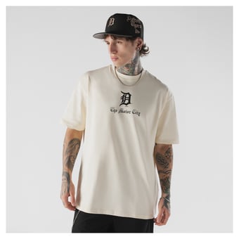 Men's New Era  Cream Detroit Tigers Heritage Gothic Lettering T-Shirt