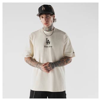Men's New Era  Cream Los Angeles Dodgers Heritage Gothic Lettering T-Shirt