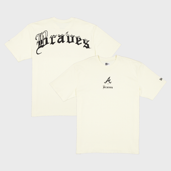 Men's New Era  Cream Atlanta Braves Heritage Gothic Lettering T-Shirt