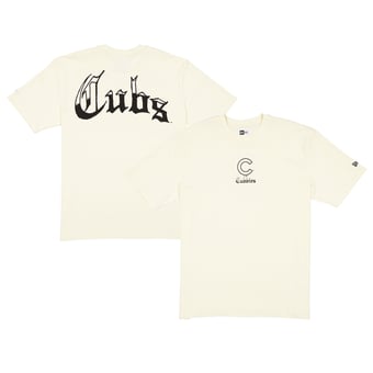 Men's New Era  Cream Chicago Cubs Heritage Gothic Lettering T-Shirt