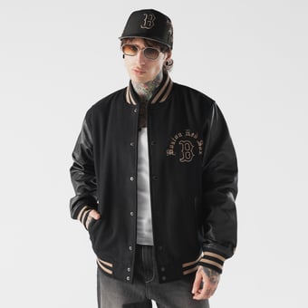 Men's New Era  Black Boston Red Sox Heritage Gothic Lettering Full-Snap Varsity Jacket